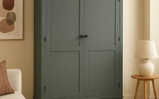 Dark green wardrobe in cozy modern living room corner