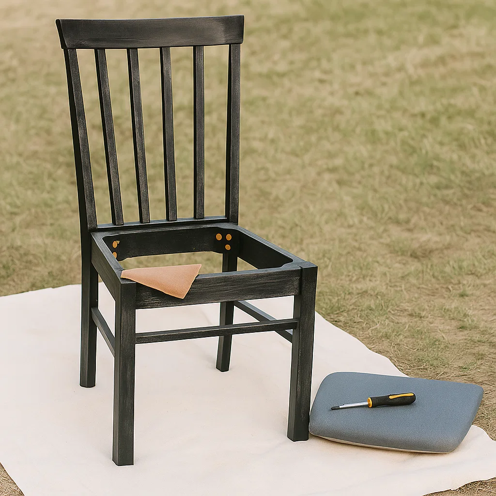 Wooden chair lightly sanded before painting.