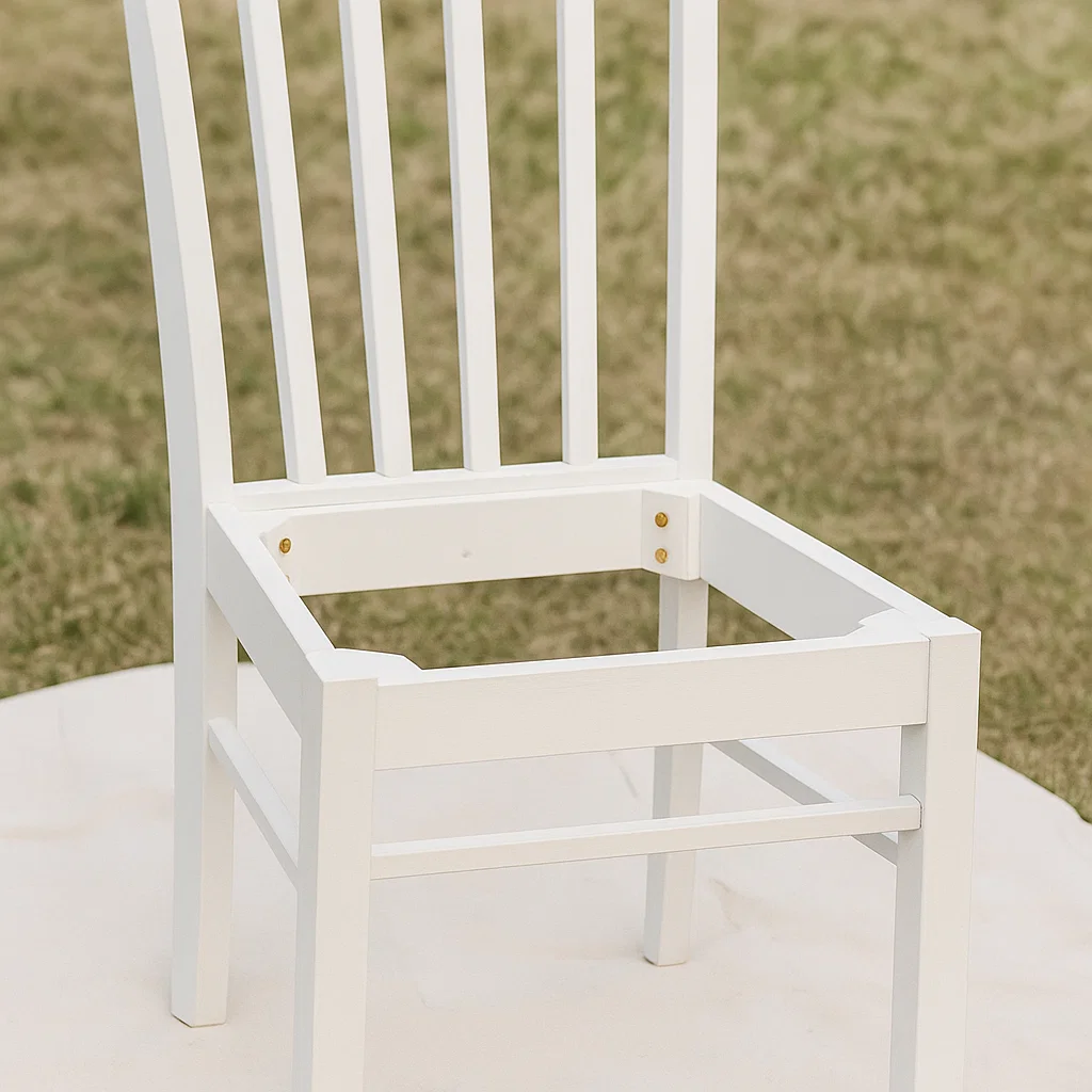 Chair repainted white after sanding and priming.
