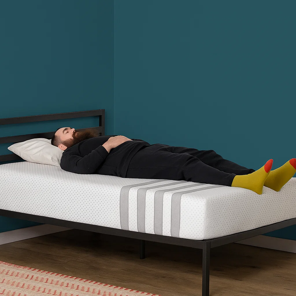 Old mattress affecting comfort and sleep, being replaced to improve support and sleep quality.

