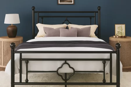 Metal bed frame as a stylish, functional centerpiece enhancing bedroom aesthetics and comfort.