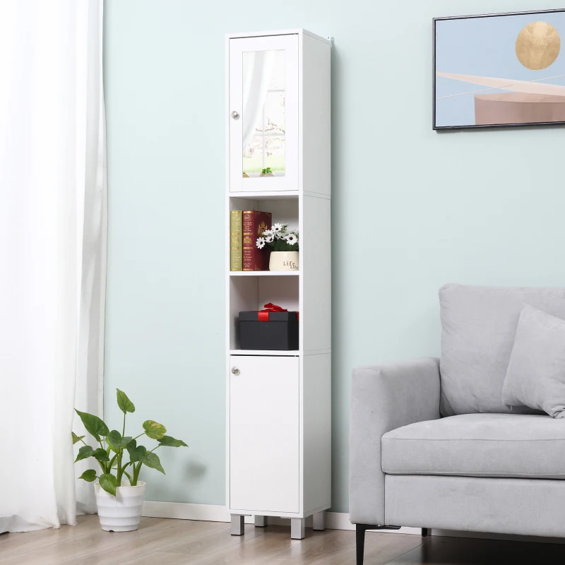 Vertical storage cabinet for maximizing space.
