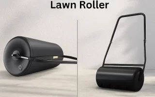 Side-by-side comparison of black poly lawn roller and steel lawn roller.
