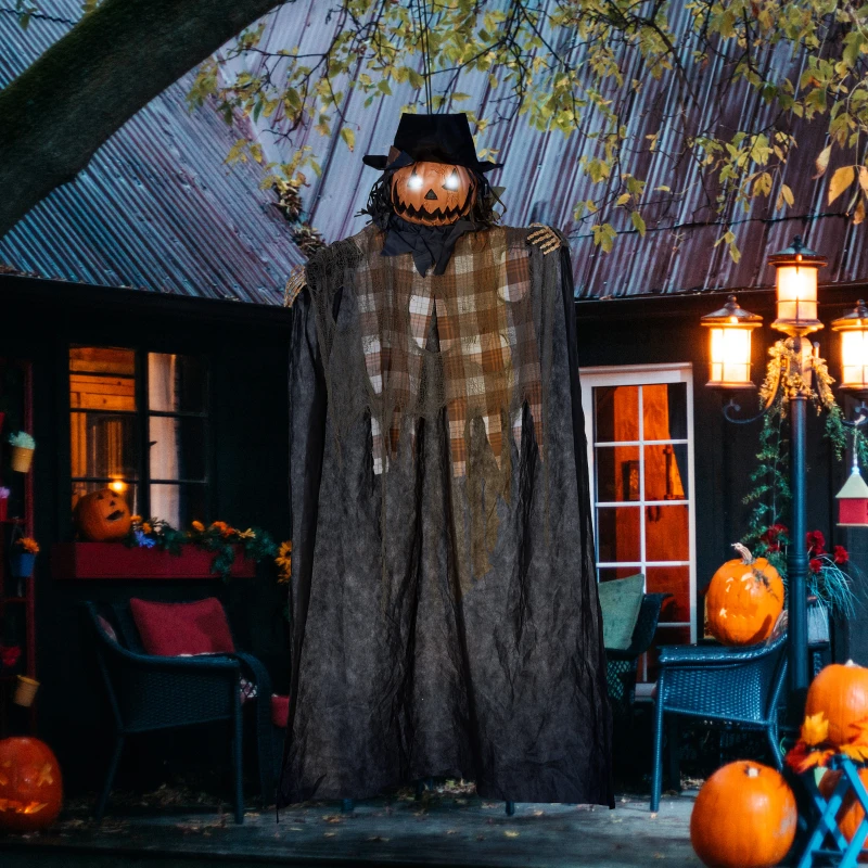 Spooky ghost decoration suspended with invisible thread to create floating Halloween effect.
