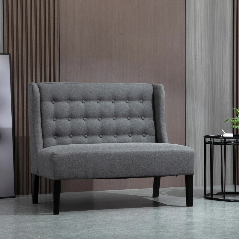 Gray armless wingback loveseat with tufted backrest
