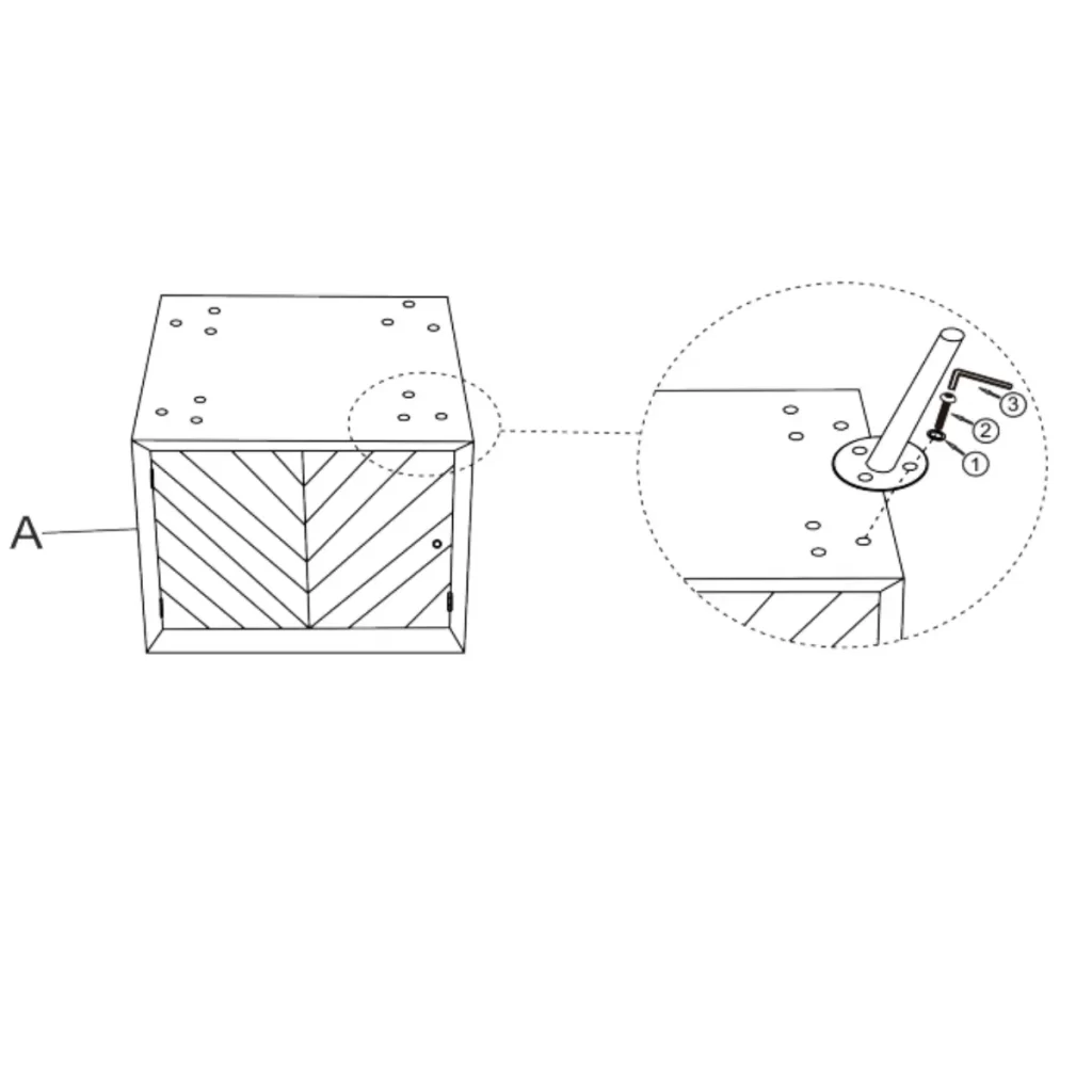 Attaching metal leg with screws to wooden cabinet base.