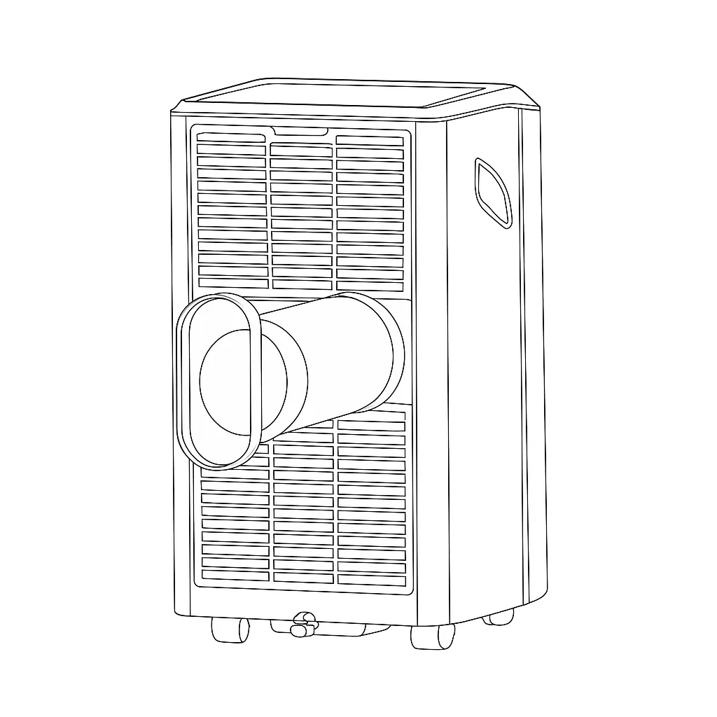 Exhaust hose connector attached to portable air conditioner unit