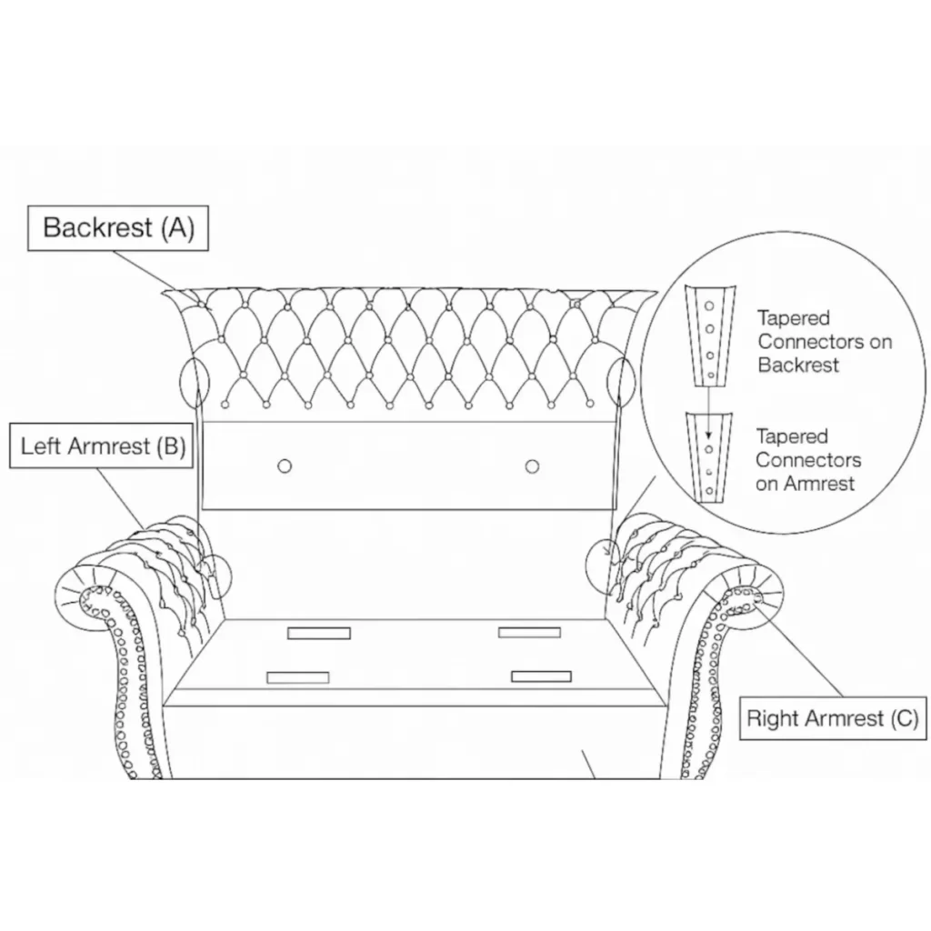 Illustration of backrest attachment to armrests.
