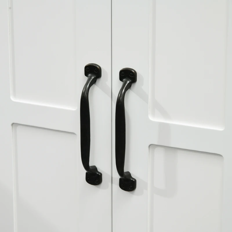 Clean-up black metal handles of white vanity doors.
