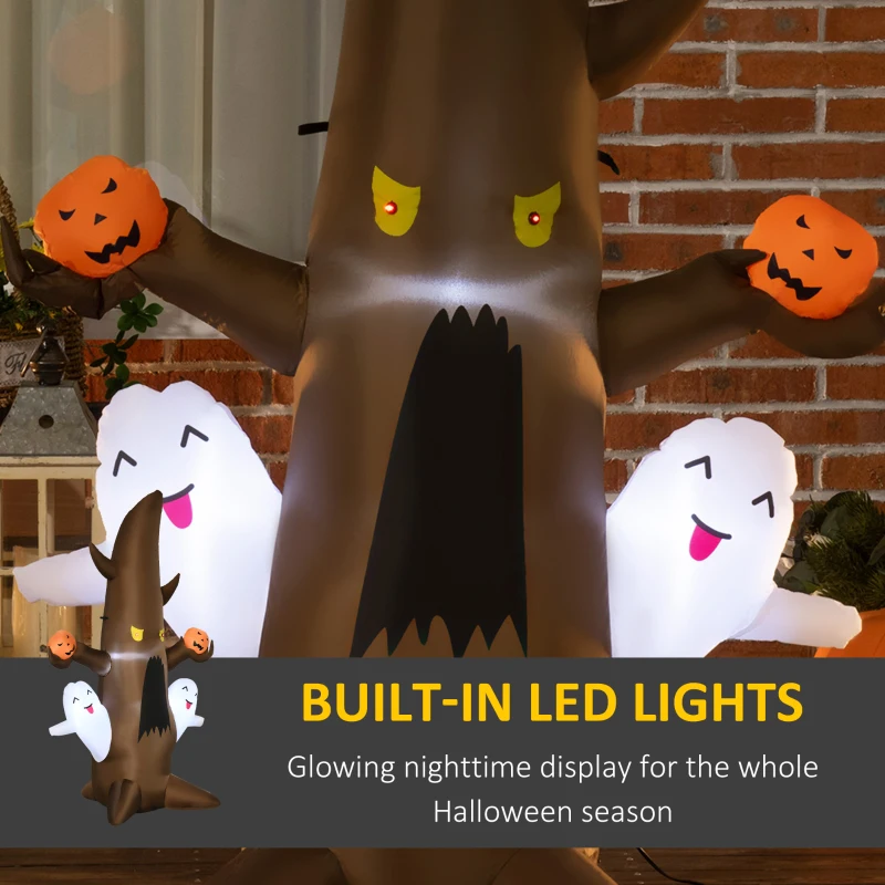 Inflatable haunted tree with glowing pumpkins and happy ghosts.