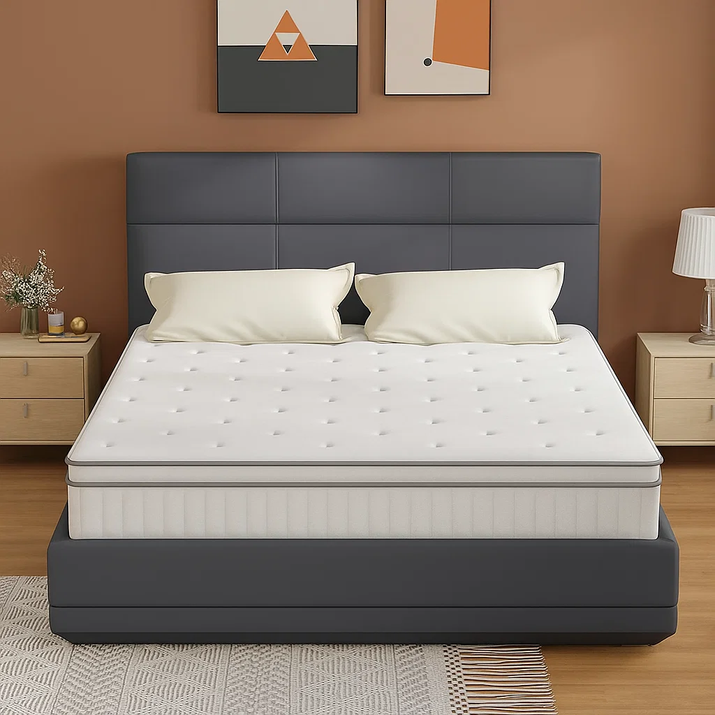 White Mattress on bed in living room.