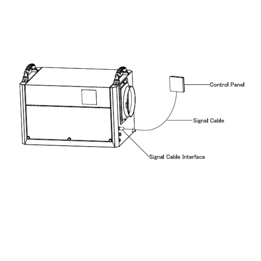 Control panel connected with signal cable to dehumidifier