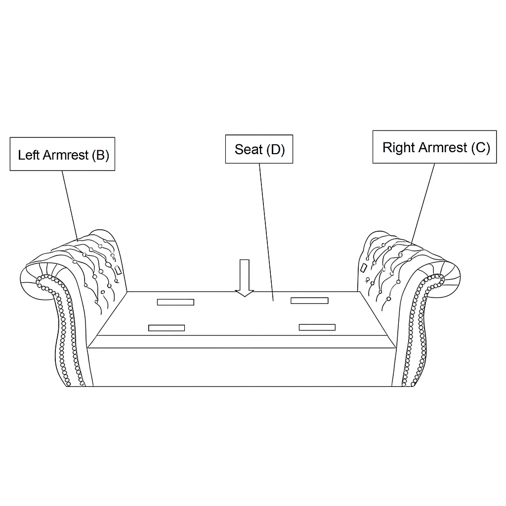 Diagram of connectors aligning for sofa stability.