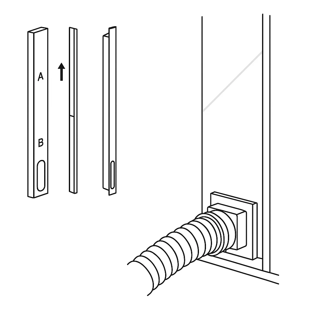 Adjustable window kit extended with hose adapter inserted