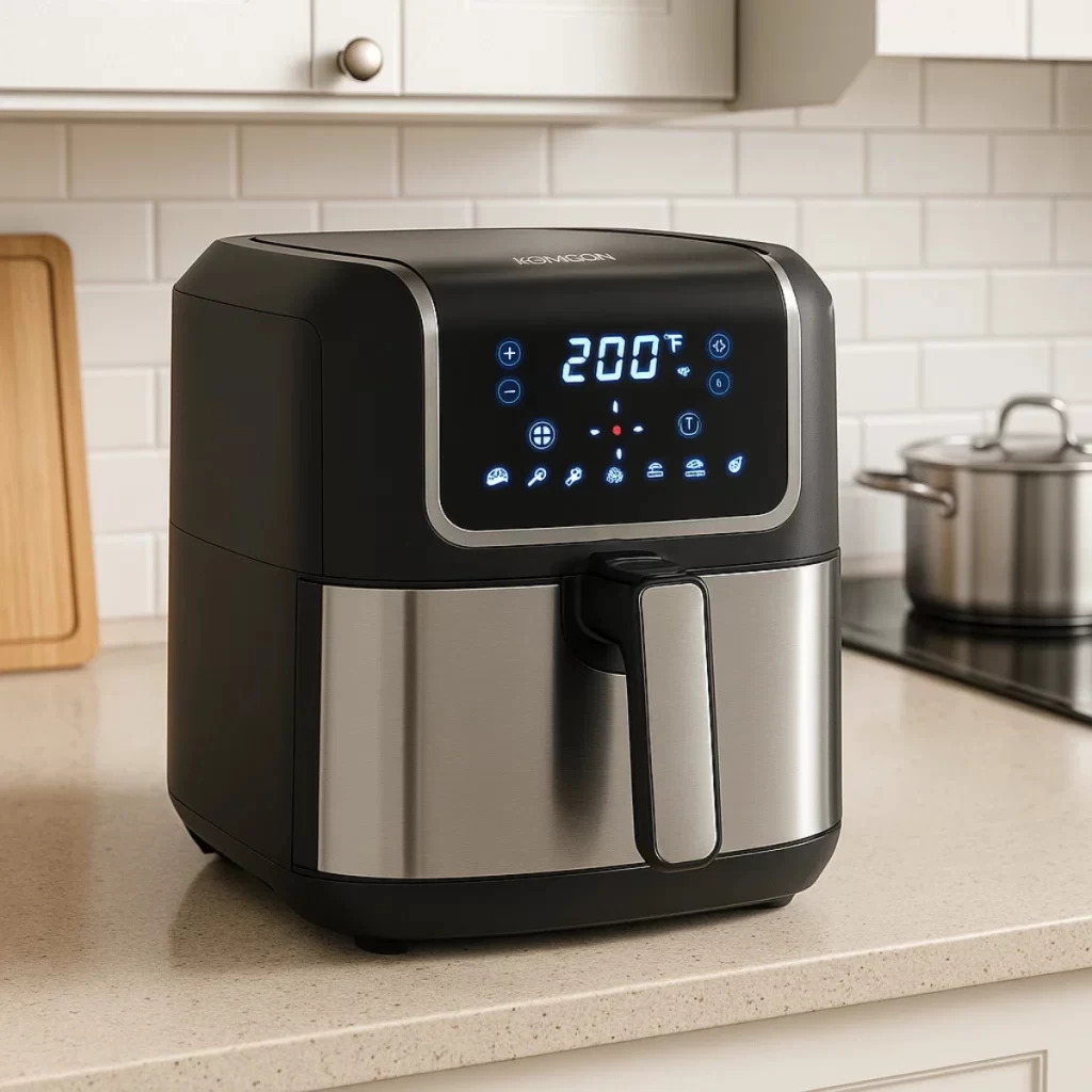 digital 1700W air fryer on kitchen counter with LED display.