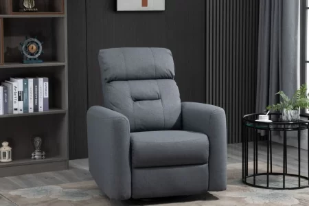 Gray recliner chair in bright room beside side table