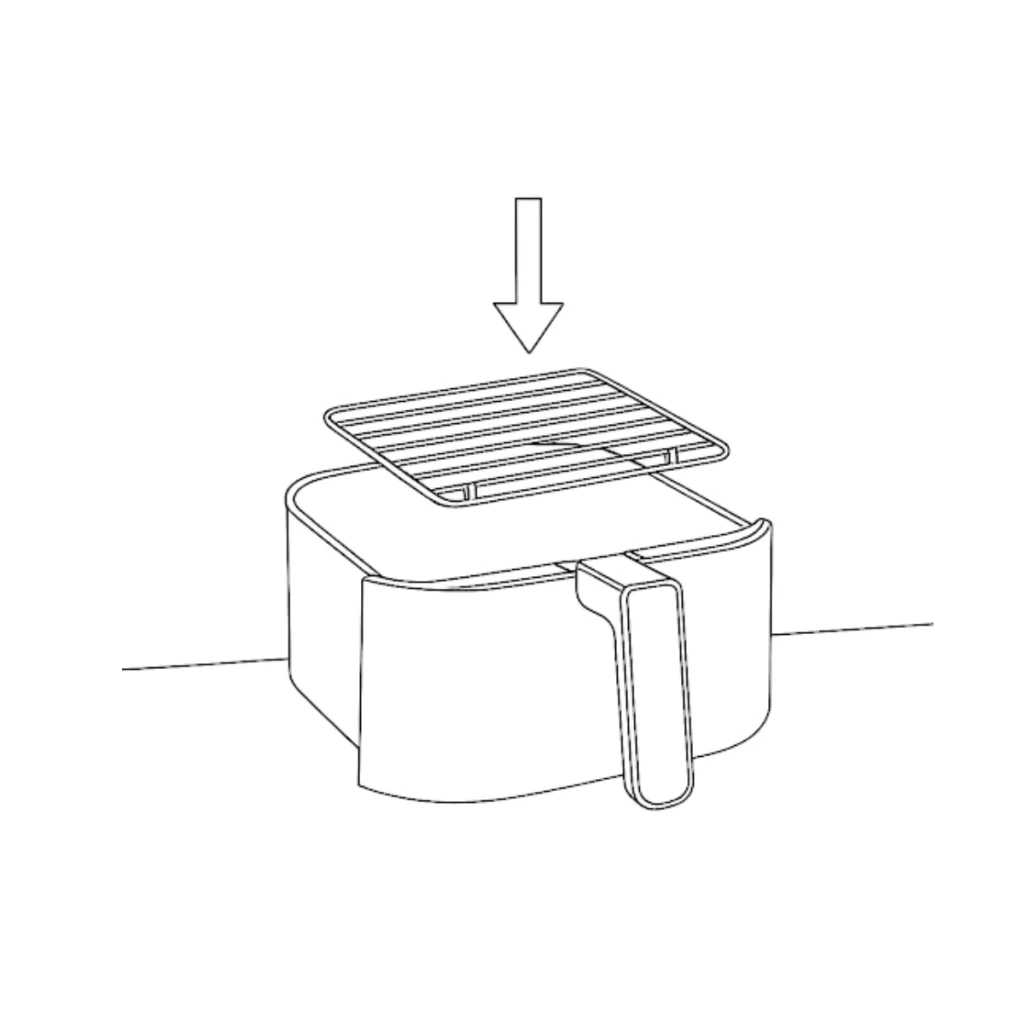 sketch of fryer basket with rack placed inside.
