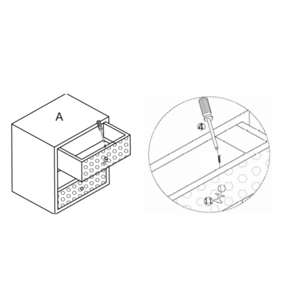 Screwdriver attaching round knobs onto wooden drawer front panels.
