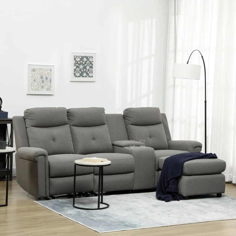 Gray reclining sectional sofa with built-in cup holders

