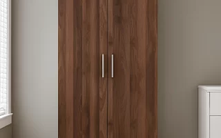 Wooden wardrobe with sleek handles and modern design