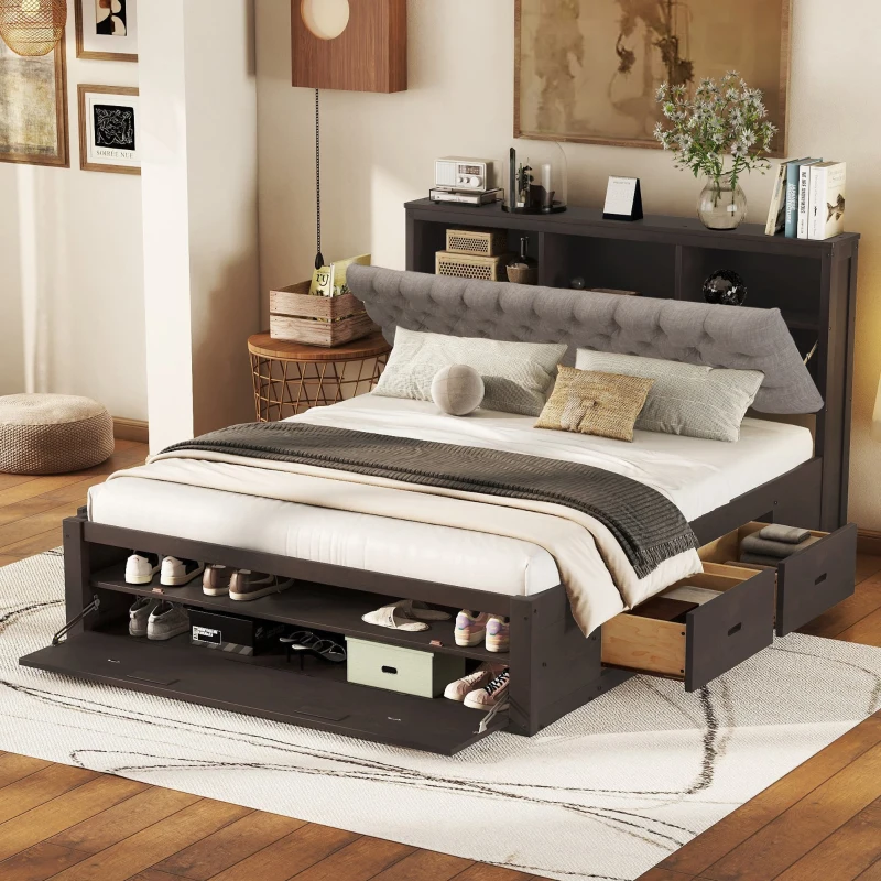 Platform bed with hidden storage for a clean, modern look and extra space.

