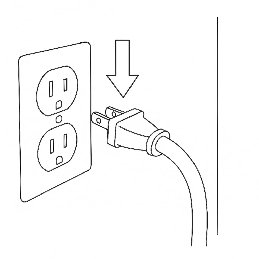 sketch of power plug being connected to socket.