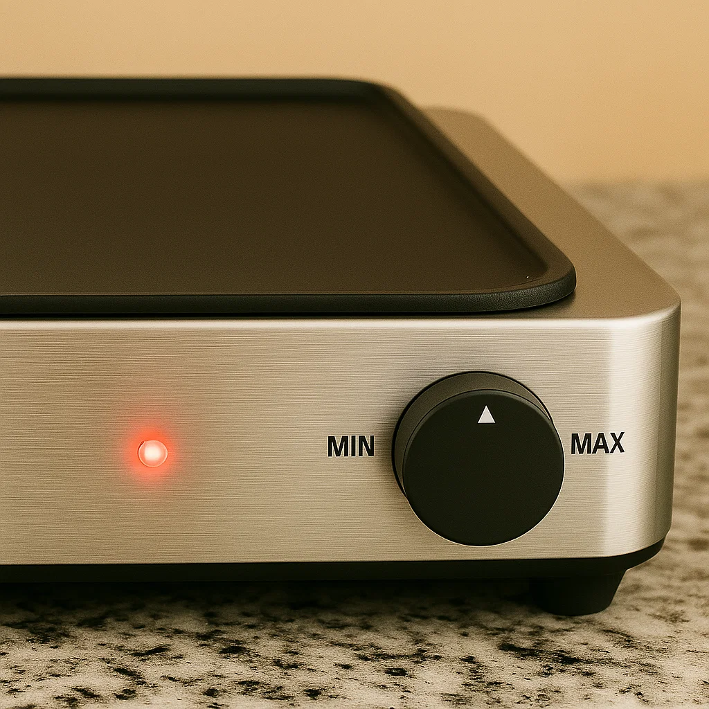 Warming tray heating with red indicator light on