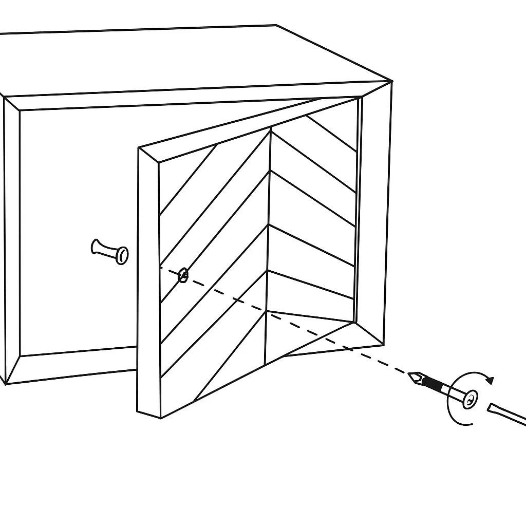 Tightening cabinet door knob screw with screwdriver tool.
