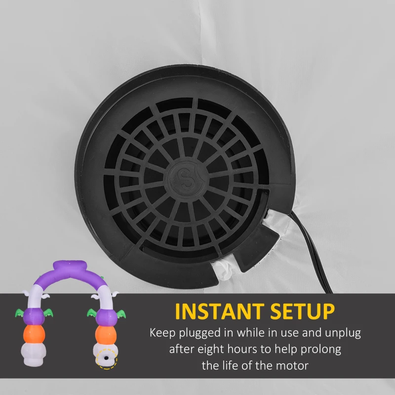 Close-up of inflatable blower fan for setup.