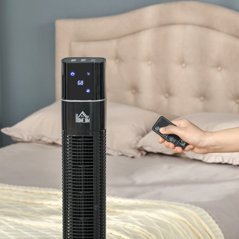 Tower fan assembly with remote and base cover parts