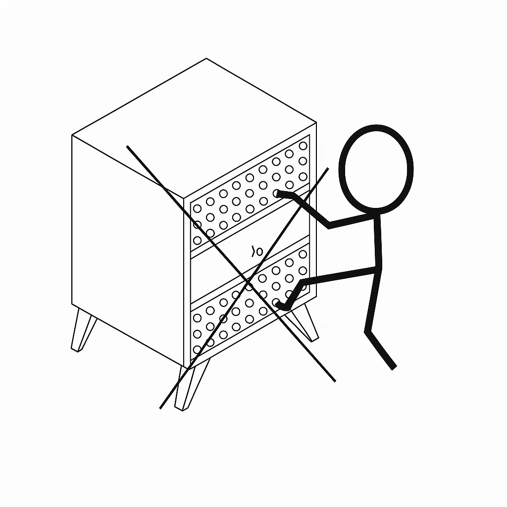 Do not climb or pull drawers to avoid tipping.
