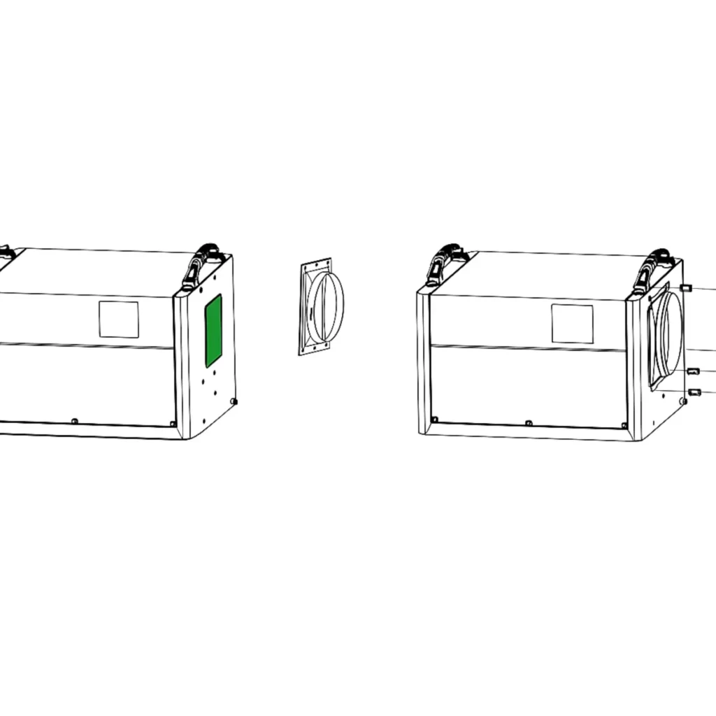 Duct attachment installation on dehumidifier side panel