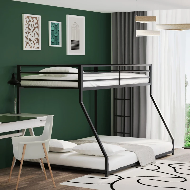 Twin-over-full metal bunk bed with sturdy frame