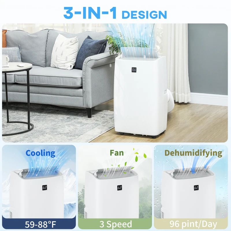 Portable air conditioner cooling air in living room.