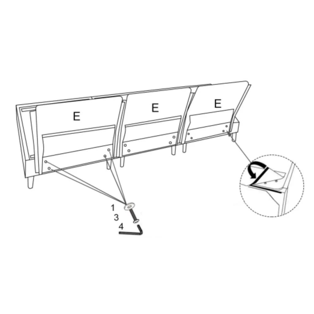 Securing backrest panels to seat frames with screws and wrench