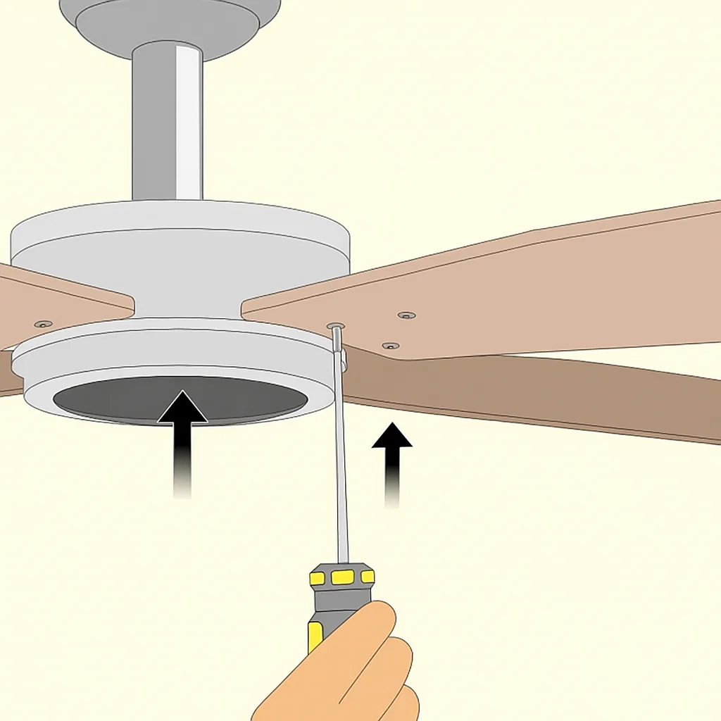 Person using a screwdriver to attach fan blades to motor housing