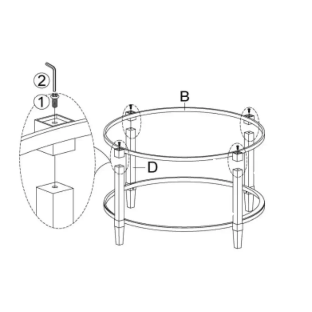 Securing legs to round top frame using Allen key