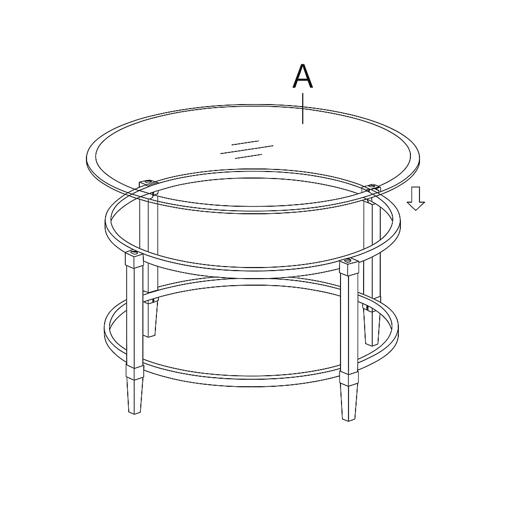 Placing round glass top on assembled coffee table frame
