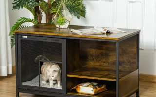 Cozy indoor cat house furniture with storage and lounging space.