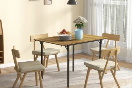 Cozy dining area with four chairs and light-wood table near window