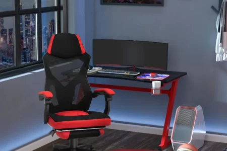 Modern red and black gaming chair in stylish setup