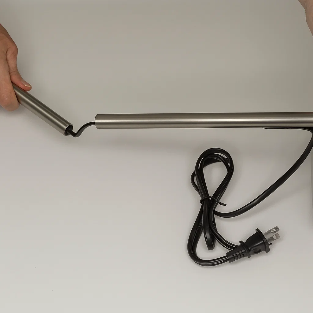 Connecting two metal lamp poles while aligning internal cord