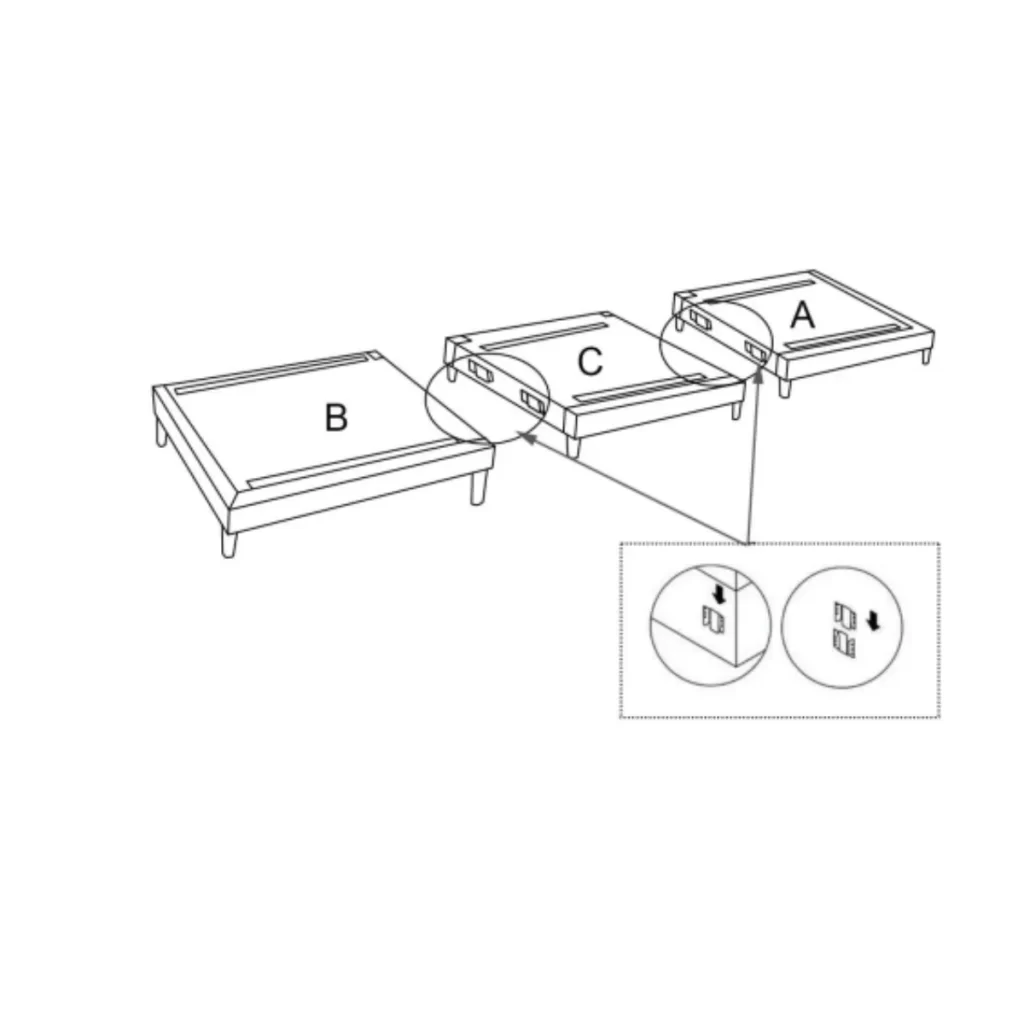 Aligning and connecting sofa seat frames for sectional setup