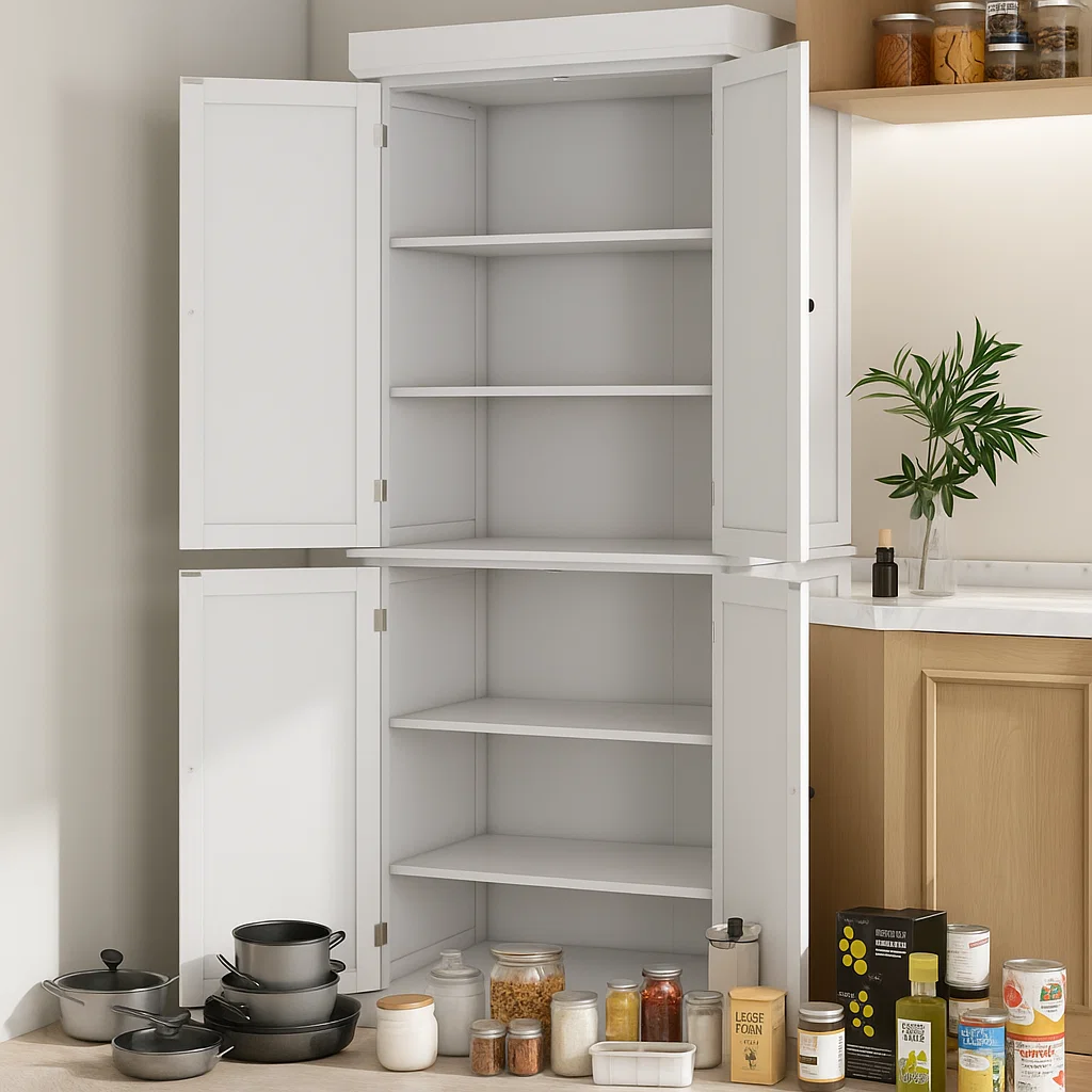 Clean empty white pantry cabinet ready for restocking