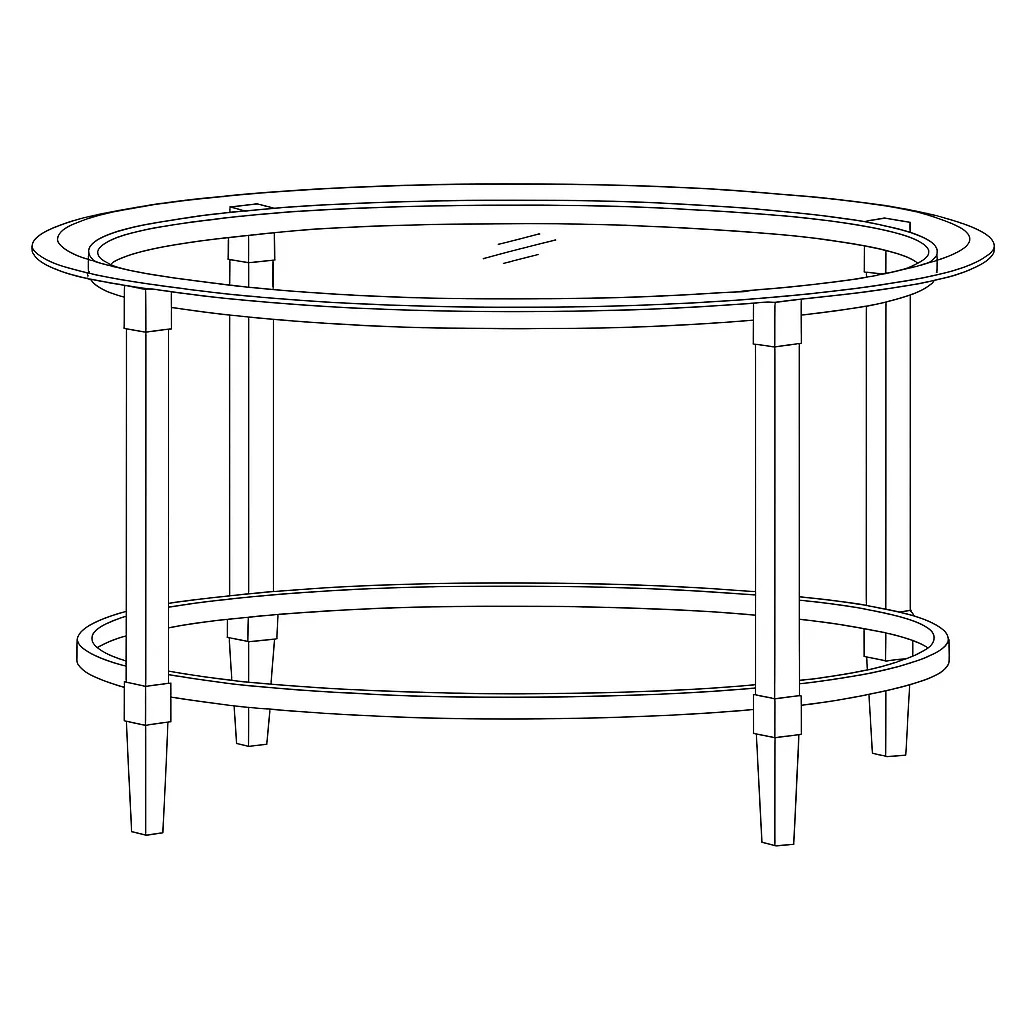 Completed glass coffee table with metal frame and legs
