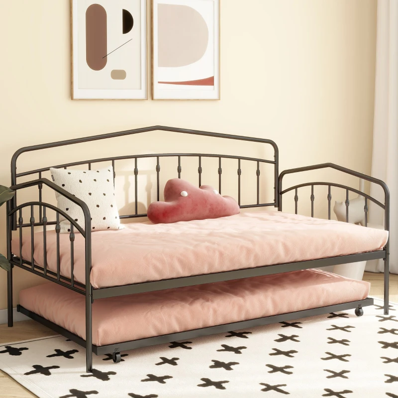 Twin metal daybed frame with pull-out trundle