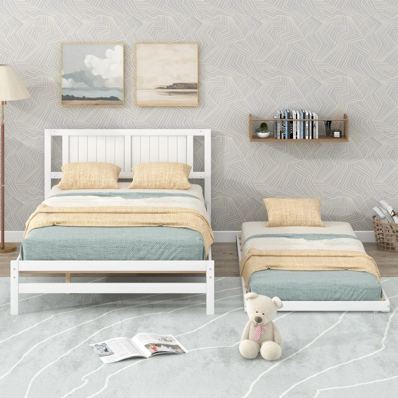Full platform bed with adjustable trundle underneath