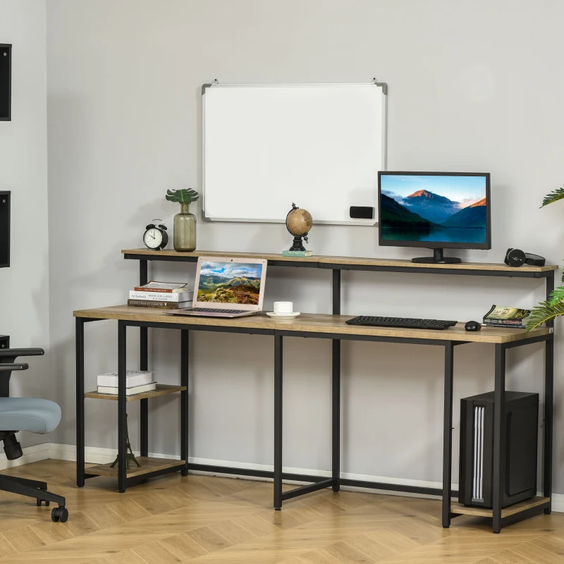 Compact desk with Z-shaped frame and laptop setup