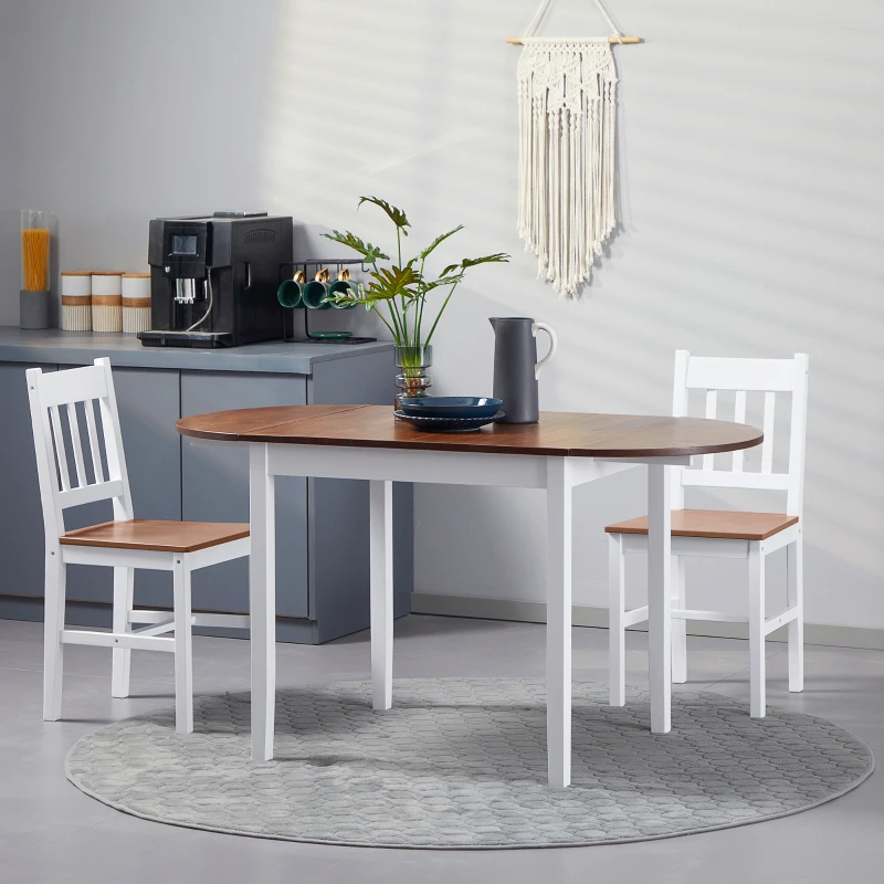 Compact oval folding dining table with white frame in small kitchen setting