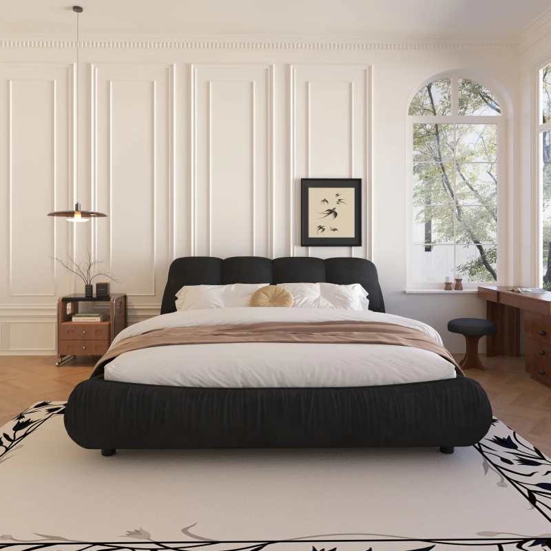 Oversized padded upholstered king-size bed frame